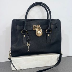 Michael Kors Black Leather Large East West Hamilton Tote